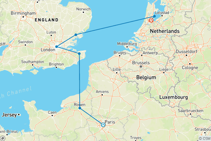Karte von Paris, London und Amsterdam