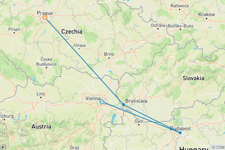 Kaart van Keizerlijke hoofdsteden Wenen, Boedapest en Praag- - 9 dagen