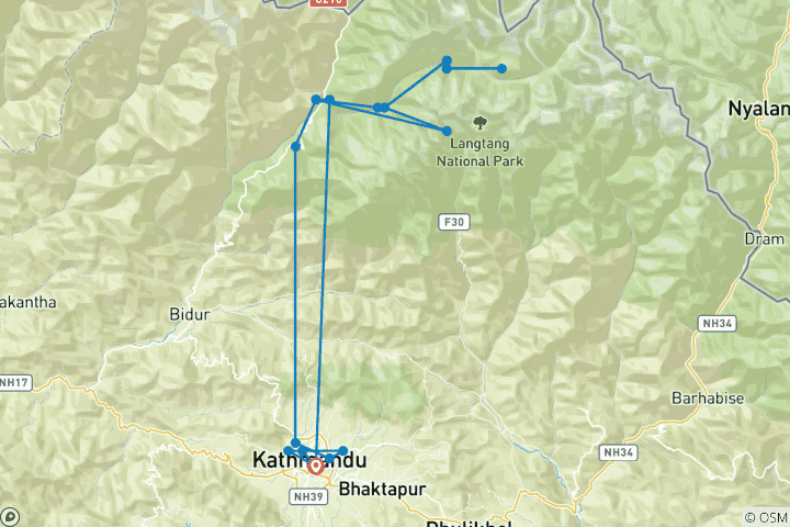 Mapa de Excursionismo por el Valle de Langtang