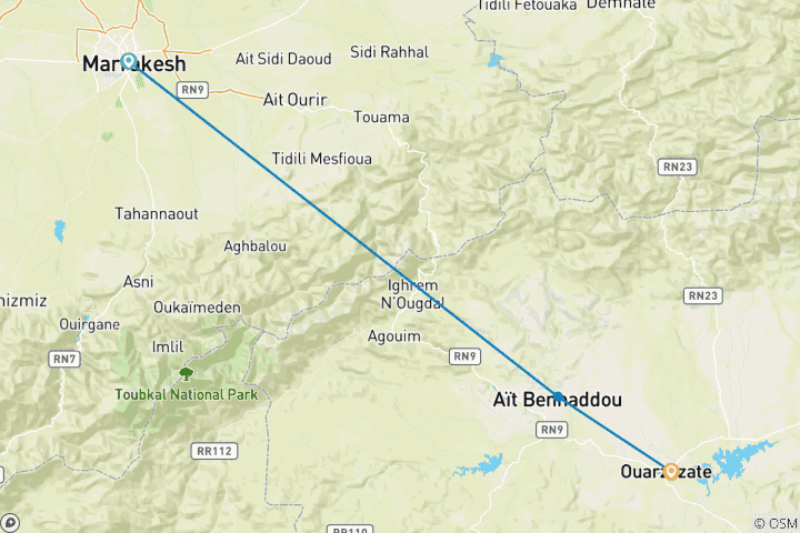 Kaart van Marrakech naar Ouarzazate: Dagtocht Atlas, Ait Benhaddou & Filmstudio's