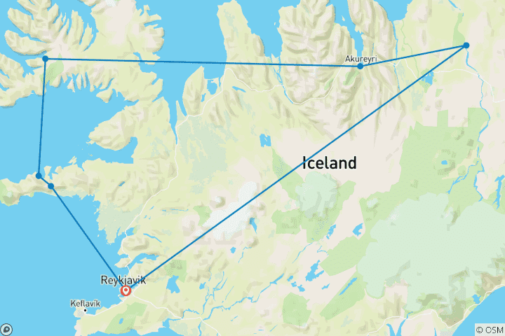 Kaart van Rondreis door IJsland - Land van fjorden en indrukwekkende watervallen
