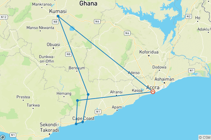 Map of The Great Ghana Juneteenth Family Reunion – 8 Days (17th – 24th June, 2026)