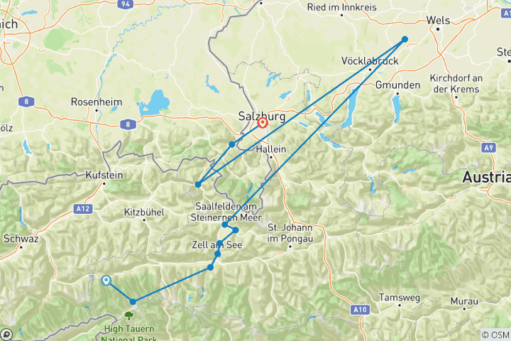 Karte von Tauern-Radweg Krimml-Salzburg (5 Tage)