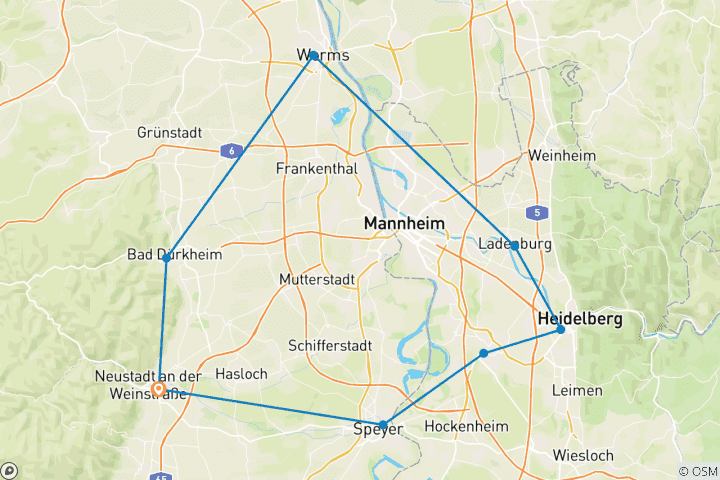 Karte von Rheinromantik - Speyer, Heidelberg, Worms - 4 Tage