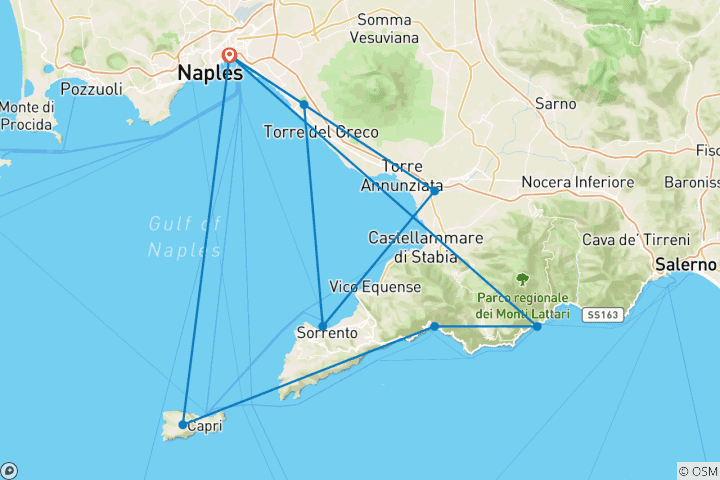 Map of Grand Tour Amalfi Coast, Positano, Capri, Naples, Pompeii & Sorrento - 7 Days