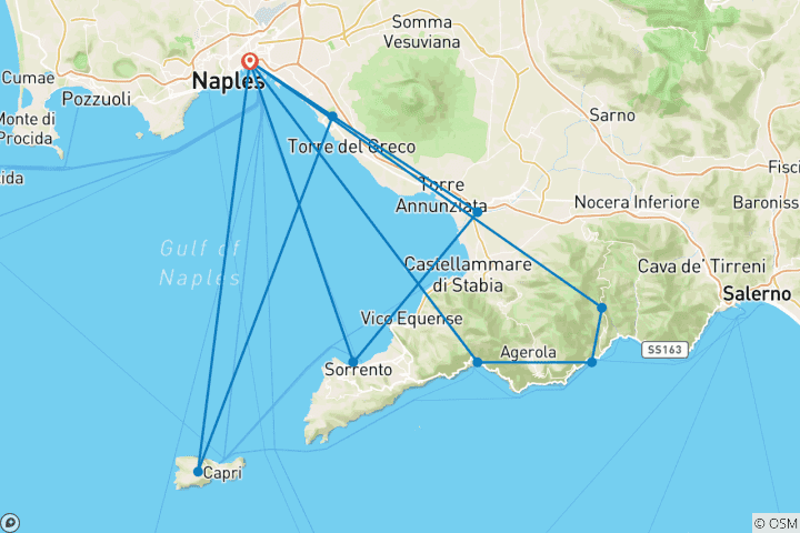 Carte du circuit Grand tour de la côte amalfitaine, Positano, Capri, Naples, Pompéi et Sorrente - 7 jours
