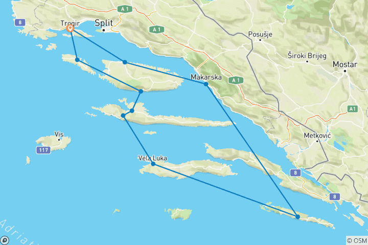 Carte du circuit Croisière légère en Dalmatie