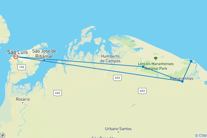 Kaart van Barreirinhas, Atins & Santo Amaro - 5 dagen