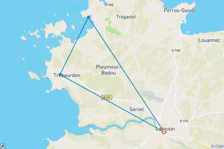 Karte von Wandern an der rosa Granitküste der Bretagne (5 Tage)