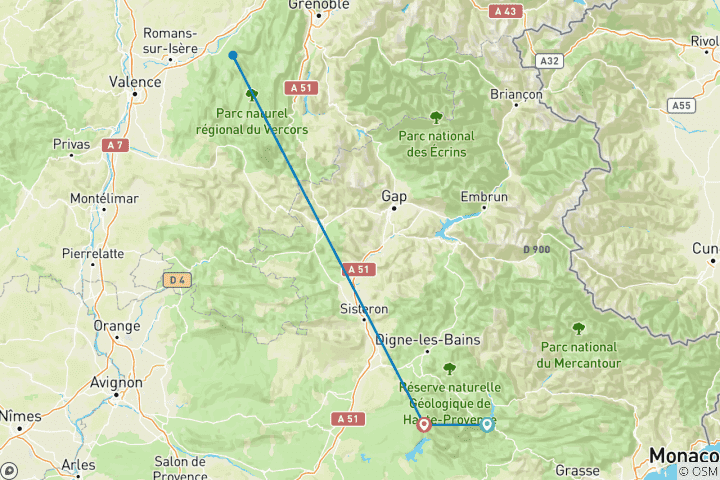 Karte von Die Geheimnisse der Provence: Radtour durch die Verdonschluchten und das Lavendelland (5 Tage)