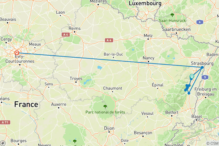 Karte von Die Geschmäcker des Elsass: Wandern an der Weinroute (5 Tage)