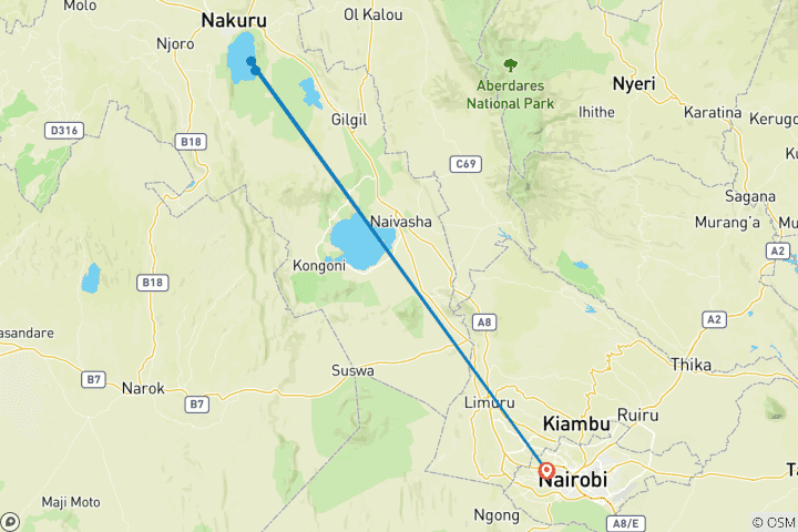 Carte du circuit Excursion d'une journée au parc national du lac Nakuru depuis Nairobi (privée)