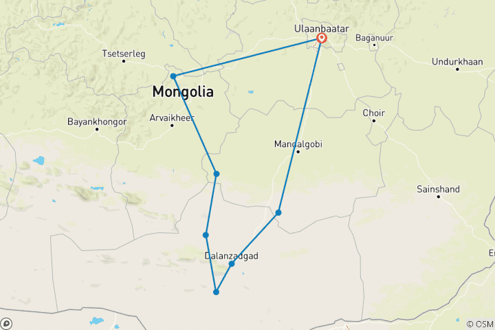 Mapa de Aventura en el Desierto de Gobi 6 Días