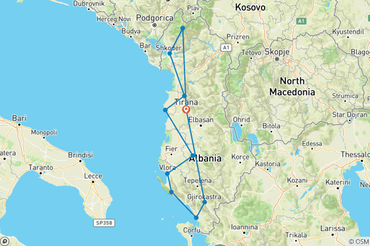 Carte du circuit Découvrez l'Albanie : Circuit guidé de 7 jours