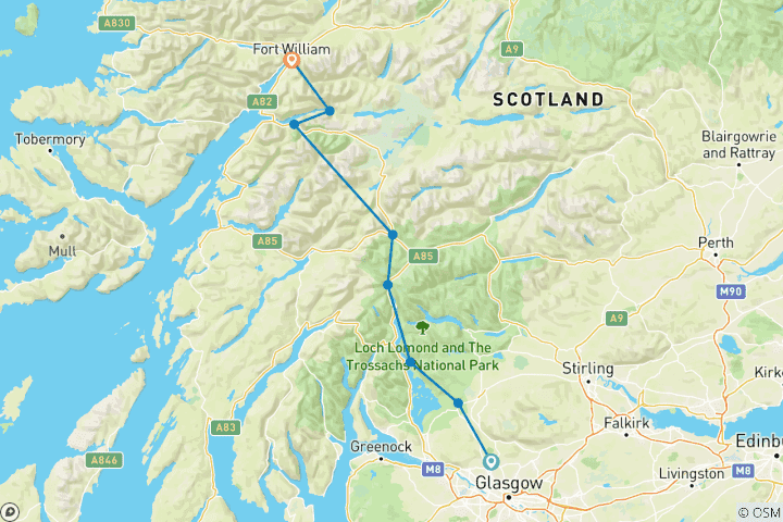 Map of West Highland Way (Scotland) ~ Guided *TREK* (AII Inclusive)