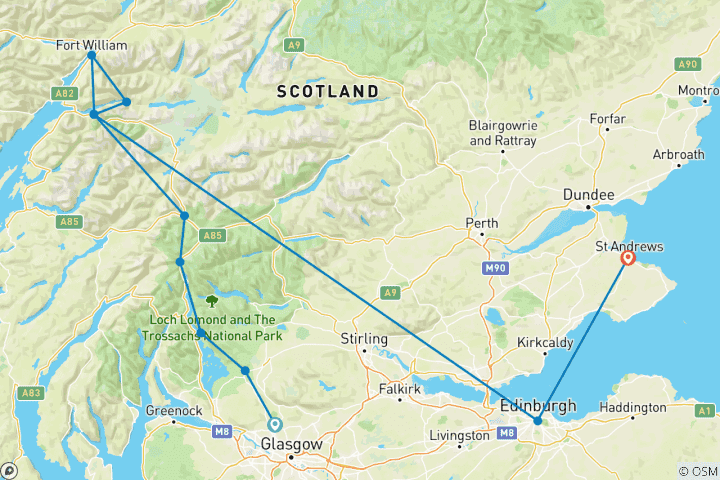 Map of West Highland Way (Scotland) ~ Guided *TREK*GOLF* Package (AII Inclusive)