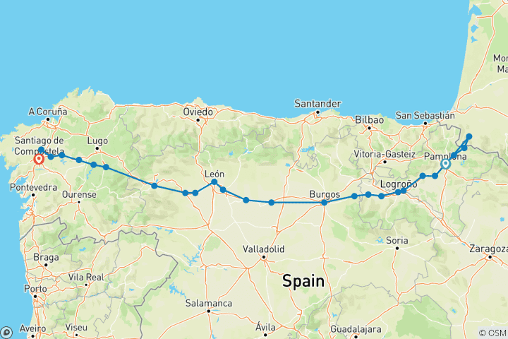 Kaart van Camino (Francés) QB Luxe VIP ~ Begeleide *COACH*TREK*