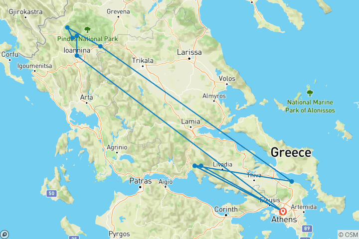 Kaart van 7-daagse rondreis door Griekenland in Zagori, Metsovo & Pilion Avontuur
