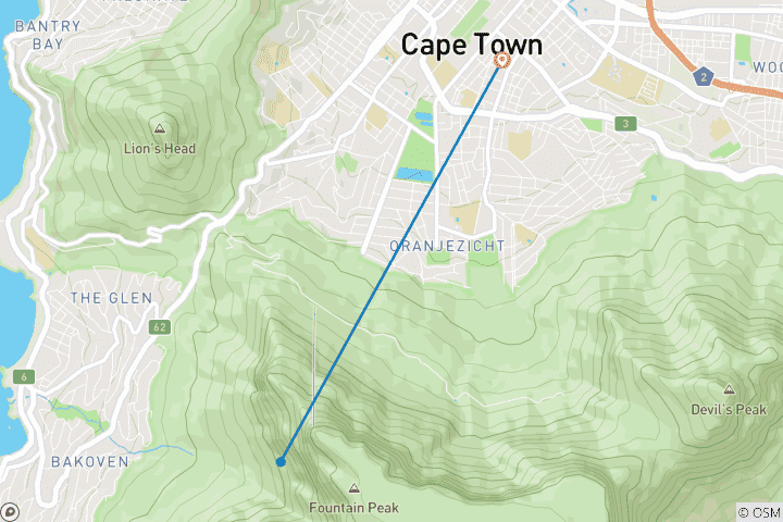Kaart van 3-Daagse Kaapstad, privérondleiding Bo - Kaap Centrumrondleiding & Rondrit Tafelberg, en Kaap Schiereiland