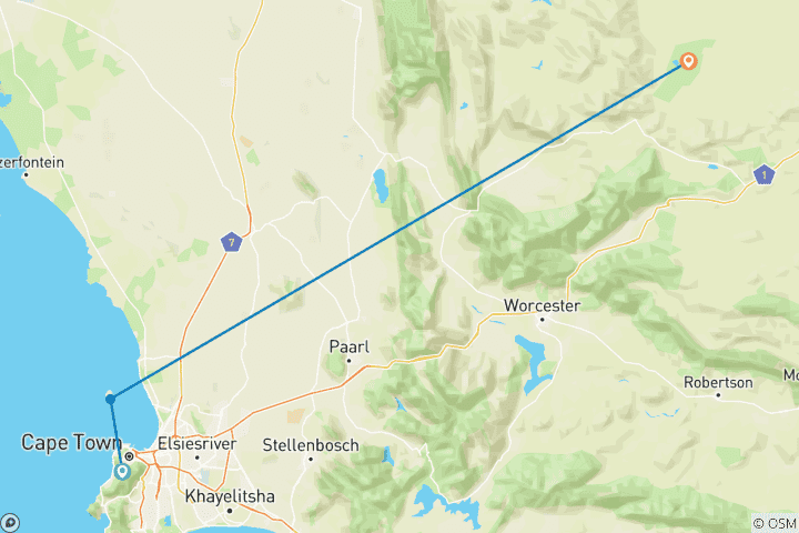 Mapa de 3 Días;Excursión Privada a Ciudad del Cabo, Paseo en Coche por la Montaña de la Mesa y Escapada a la Isla Robben,Ciudad del Cabo - Noche en la Reserva de Caza Safari Inverdoorn