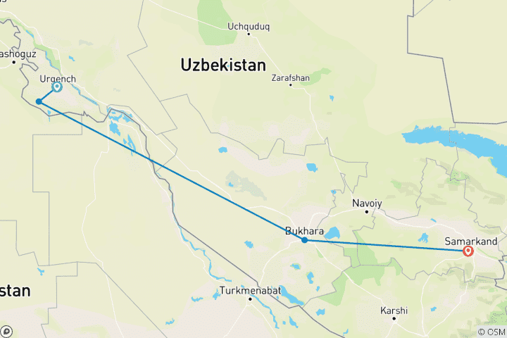 Karte von 7-tägige garantierte Reise nach Usbekistan - Antike Städte, zeitlose Kultur und der Zauber der Seidenstraße