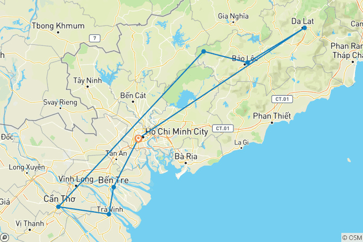 Mapa de RUTA AUTOGUIADA DEL MEKONG A LAS TIERRAS ALTAS CENTRALES