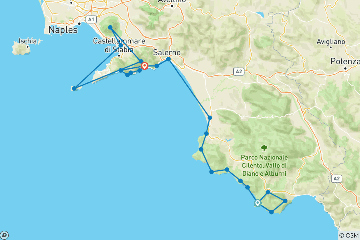 Carte du circuit Cyclisme dans le Cilento et sur la côte amalfitaine