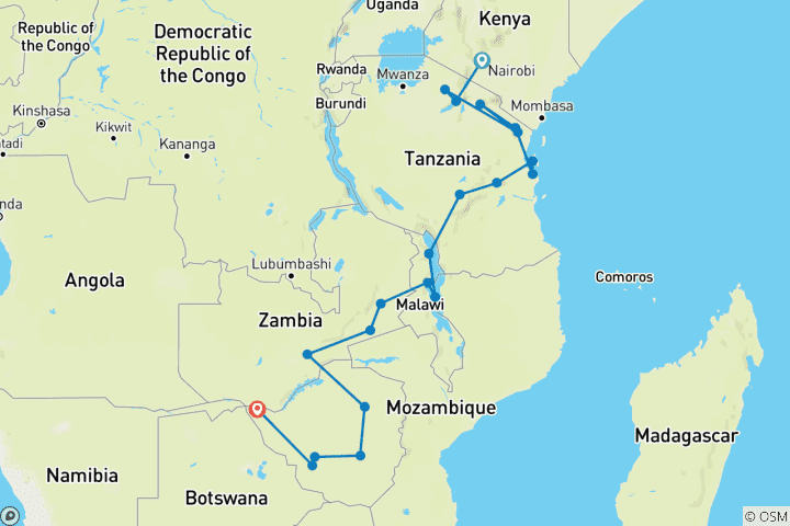 Mapa de De Kenia a las cataratas de Vic (including Lushoto)