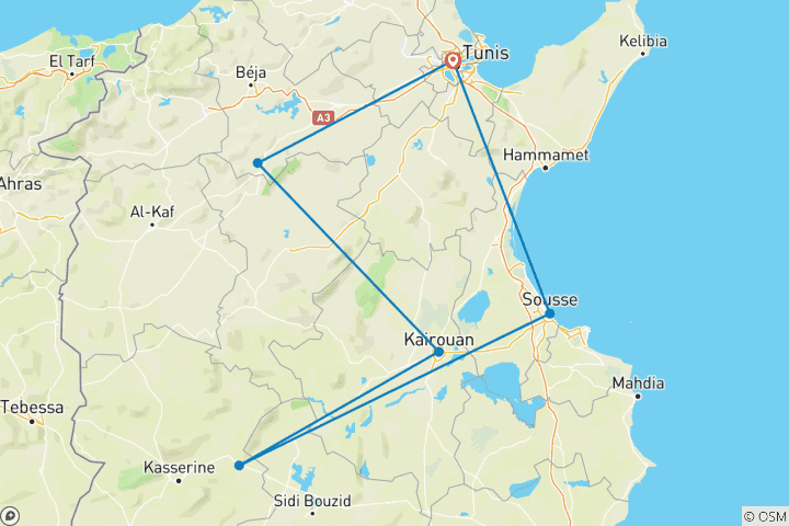 Mapa de TÚNEZ ETERNA: SIGUIENDO EL RASTRO DE HANIBAL Y LOS CÉSARES -7 DÍAS