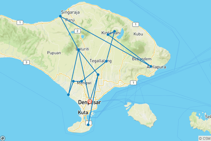 Kaart van Bali naar Ubud - 13 dagen