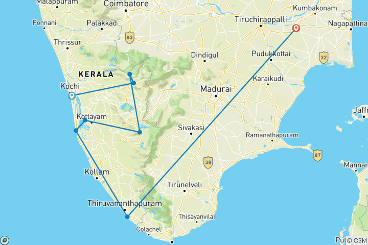 Mapa de Descubrimiento de Kerala (3 estrellas) - 10 días