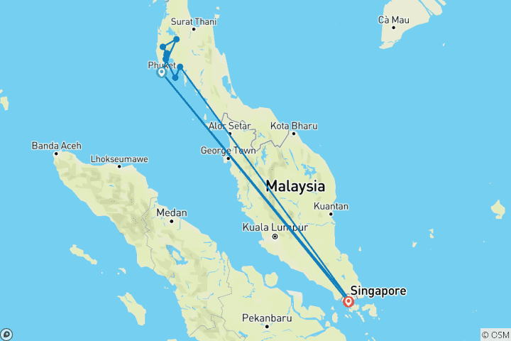 Mapa de Escapada a Tailandia y Singapur - 10 días