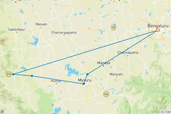 Mapa de 5 Días Descubrir el Sur de la India - Bangalore, Mysuru y Coorg