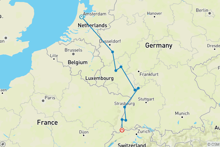 Carte du circuit Le Rhin et la Moselle : un voyage enchanteur (d'Amsterdam à Bâle)
