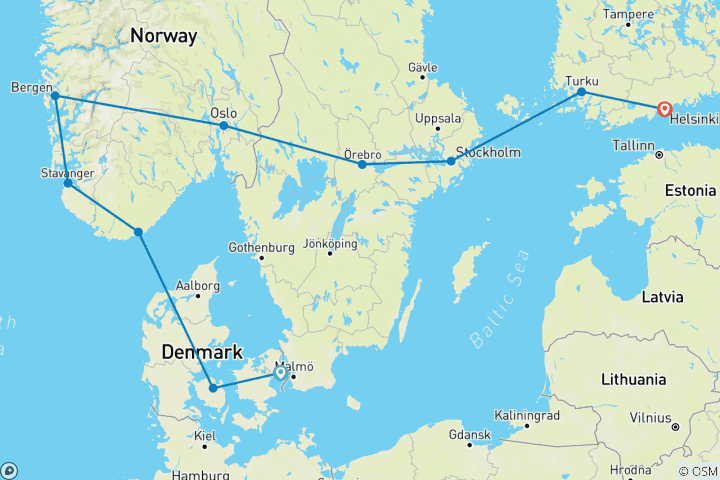 Karte von SKANDINAVISCH NACHHALTIG TOURE