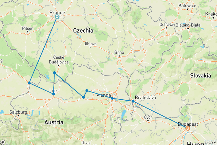 Karte von Prag & Donau Entdeckungsreise