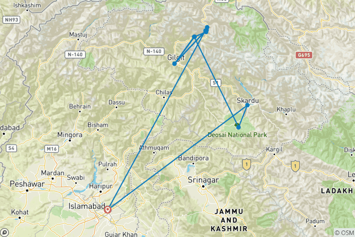 Map of Peaks of Pakistan - 8 days