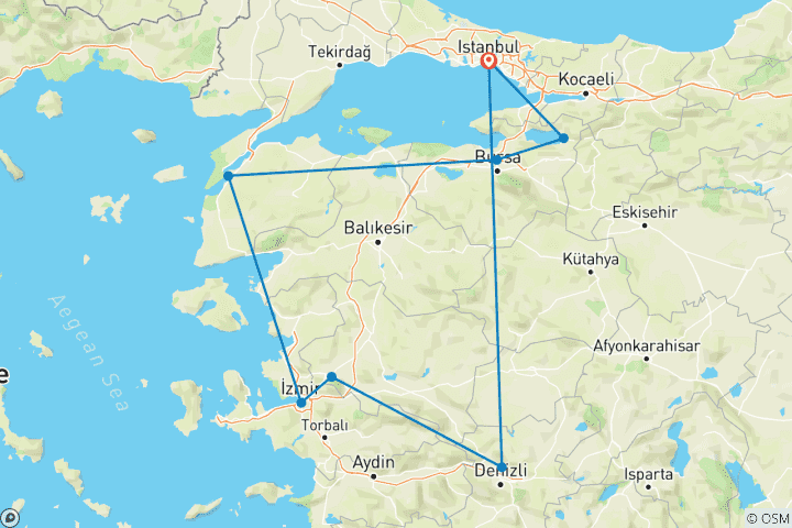 Karte von In den Fußstapfen dfrühen Christentums: Istanbul, Iznik & die sieben Kirchen der Offenbarung