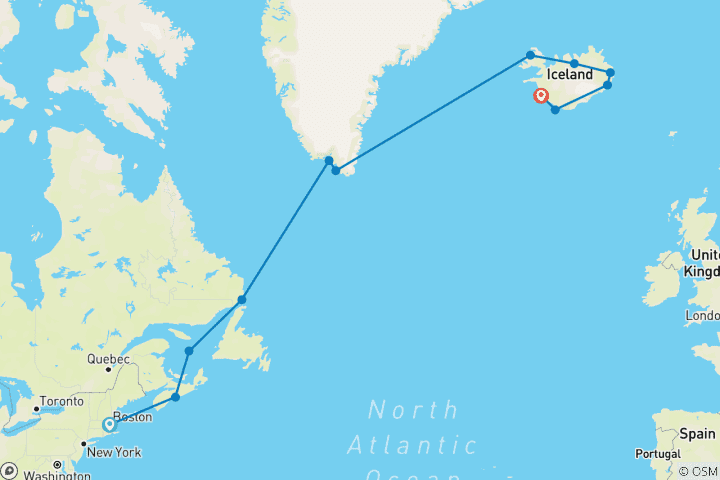 Map of Iconic Iceland, Greenland & Canada Boston, Massachusetts to Reykjavik