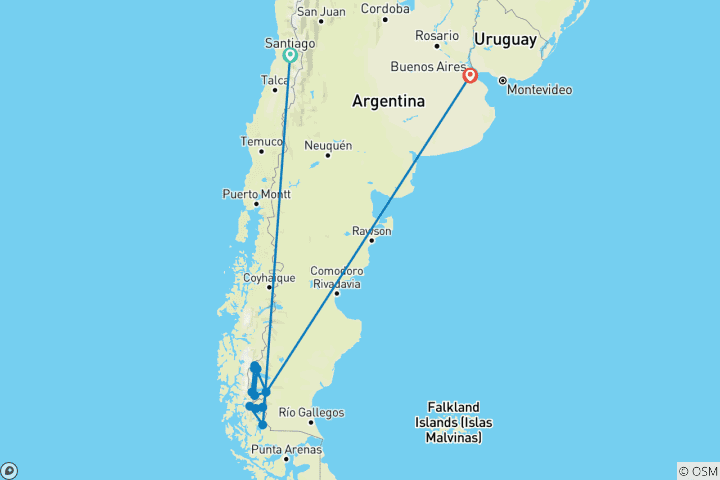 Carte du circuit Treks classiques en Patagonie