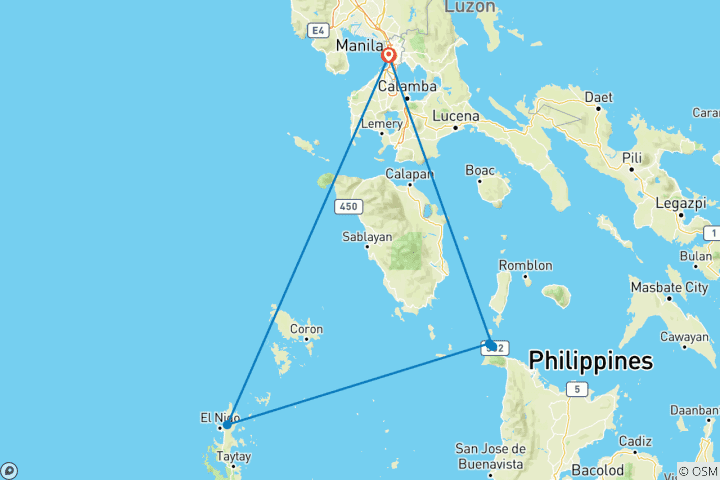 Karte von Kleingruppenrundreise & Baden Philippinen (inkl Flug)