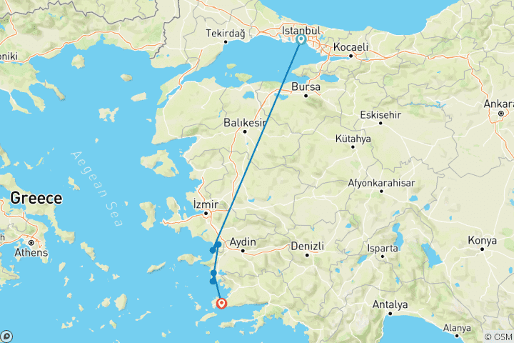 Karte von 11 Tage Luxus-Yachtreise Türkei & Ägäis