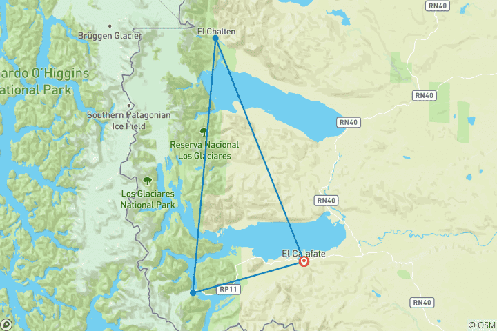 Mapa de Clásico de 4 días El Calafate: Perito Moreno