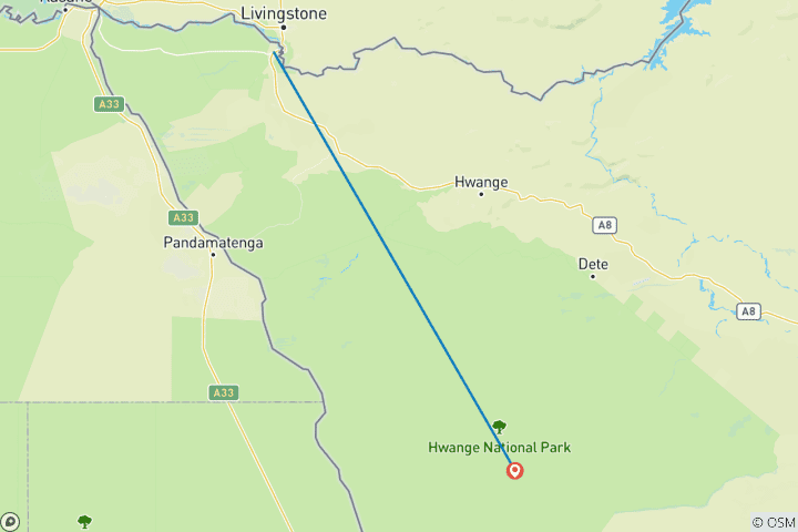 Map of Zimbabwe Itinerary: Victoria Falls Tour and Hwange National Park Safari 5-Day