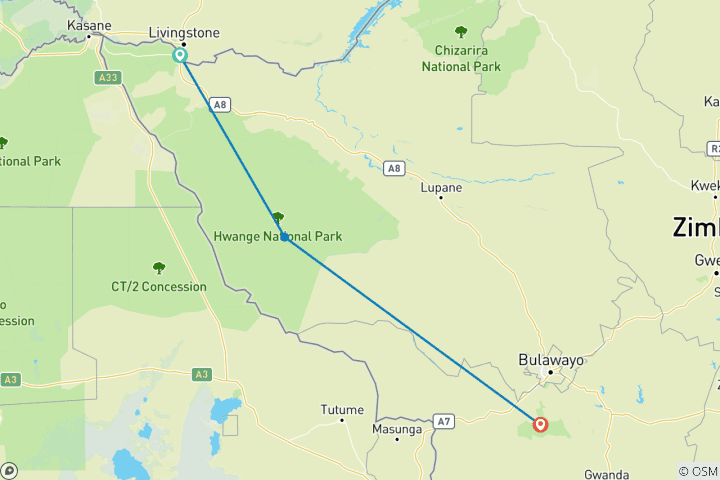 Map of Best of Zimbabwe Experience 6 Days 5 Nights ( comfort Plus)