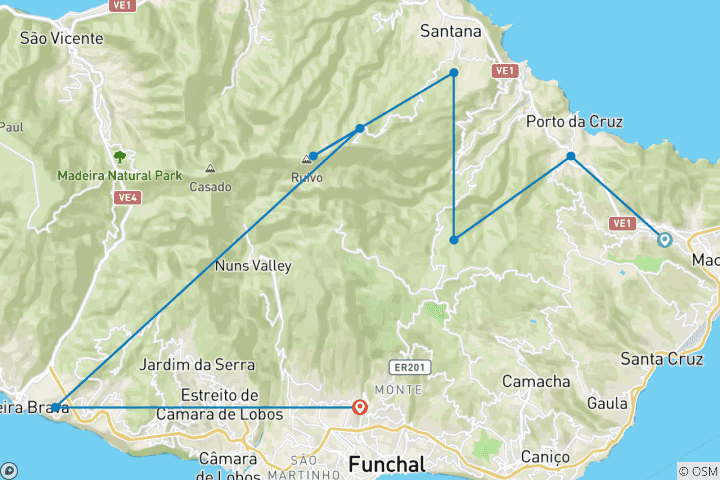 Map of Madeira, self-guided hike in an extraordinary garden