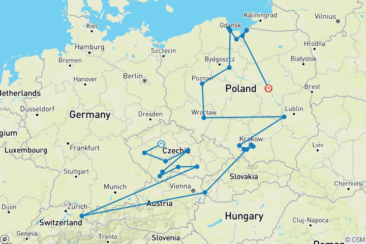 Map of Full Czechia and Poland