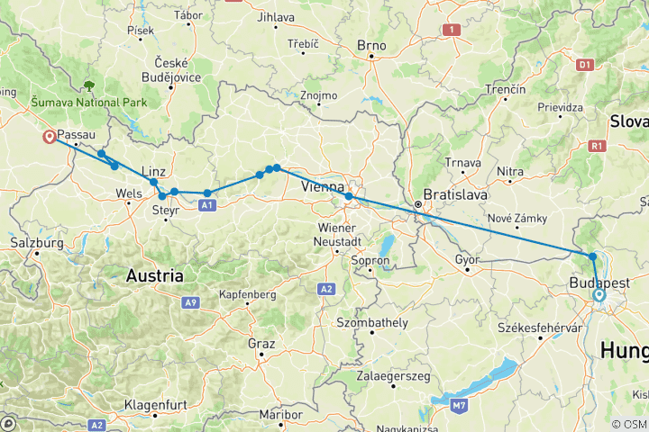 Kaart van Actief & Ontdekken op de Donau met 1 nacht in Boedapest (heenreis) 2027
