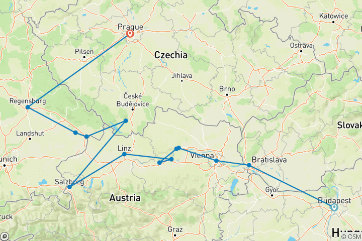 Karte von Donauträume mit 2 Übernachtungen in Prag für Weinliebhaber (Westkurs)