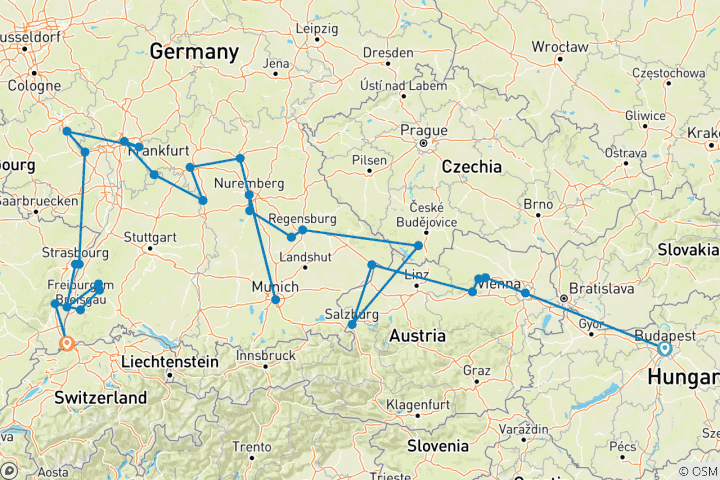 Carte du circuit L'Europe enchantée pour les amateurs de bière avec 2 nuits à Budapest (vers l'ouest) 2027